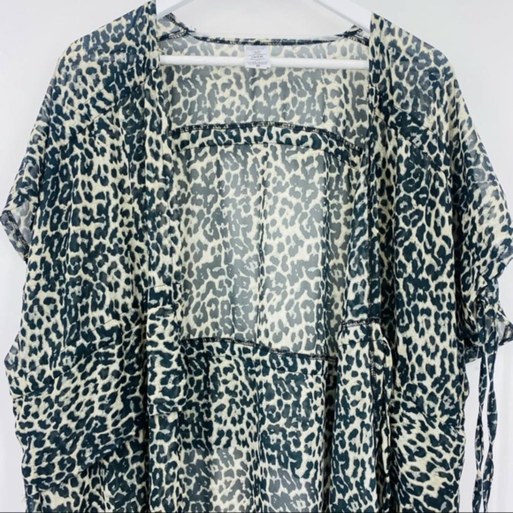 Chiffon Sheer Long Kimono Cardigan Cover Up Cheetah, Dusty Rose,Creamy Ivory - Picture 4 of 8